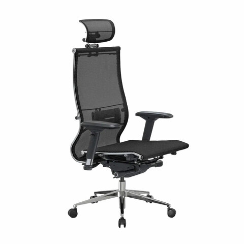 Кресло офисное МЕТТА "SAMURAI" S-3, с подголовником, сверхпрочная ткань-сетка, черное