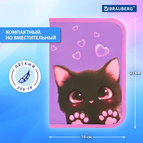 Пенал BRAUBERG, 1 отделение, 2 откидные планки, полиэстер, 21х14 см, "Paw prints", 273526