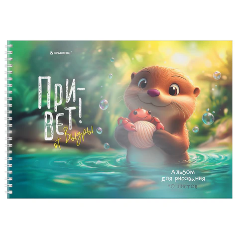 Альбом для рисования, пластиковая обложка, А4, 40 л., гребень, BRAUBERG, 210х297 мм, АССОРТИ-2 (8 видов), 107683