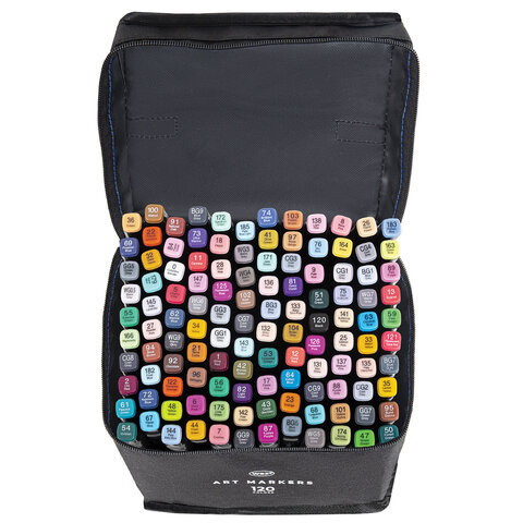 Маркеры для скетчинга двусторонние, НАБОР 120 шт., текстильный чехол, WBZ (ВБЗ), 152576