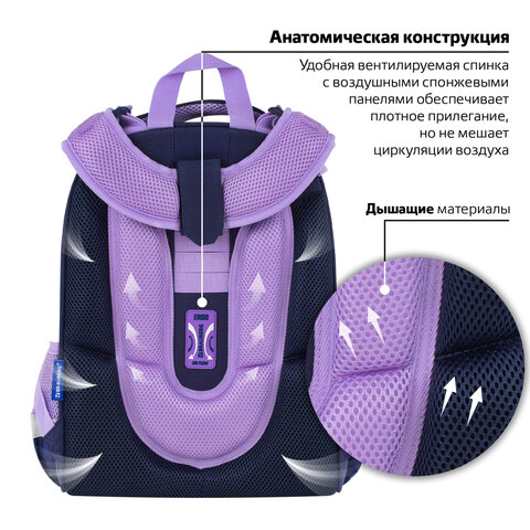 Ранец BRAUBERG PREMIUM, 2 отделения, с брелоком, "Night catcher", СВЕТЯЩИЙСЯ, 38х29х16 см, 273099