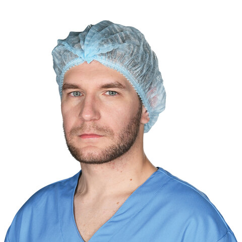 Шапочка "Шарлотта" голубая КОМПЛЕКТ 50 шт. спанбонд 15 г/м2, ЧИСТОВЬЕ, 603-204