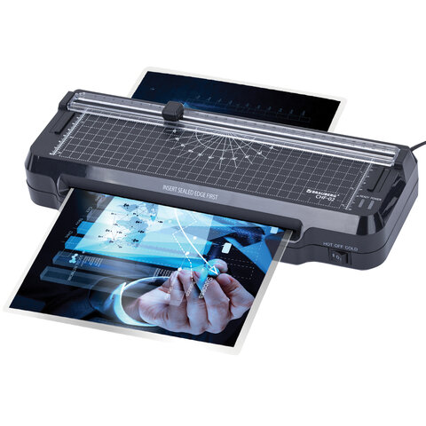 Ламинатор 3 в 1 BRAUBERG CHF-02, А4, 60-150 мкм, 30 см/мин, со встроенным резаком и обрезчиком углов, В ПОДАРОК набор пленок 40 шт., 532862