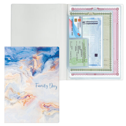 Папка-органайзер семейная для 4-х комплектов документов "Marble 2", А4, цветной принт, STAFF, 238341