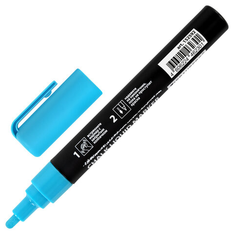 Маркер меловой CHALK LIQUID MARKER, СИНИЙ, 3 мм, стираемый, BRAUBERG "CHALK", 152592