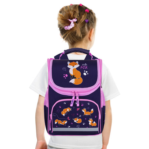 Ранец ПИФАГОР BASIC, 1 отделение, 3 кармана, эргономичная спинка, "Playing foxes", 35х28х18 см, 273136