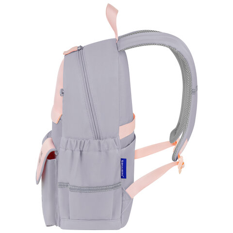 Рюкзак BRAUBERG PASTEL с термонашивками в комплекте, "Sweet paws", серый, 40х29х14 см, 272064