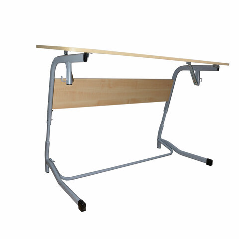 Стол-парта 2-местный, регулируемый угол, "Олимп", 1200х500х520-640 мм, рост 2-4, серый каркас, ЛДСП клён