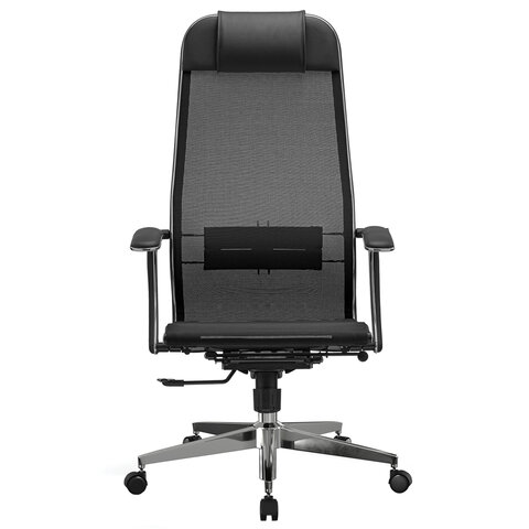 Кресло офисное МЕТТА "К-4-Т" хром, прочная сетка, сиденье и спинка регулируемые, черное
