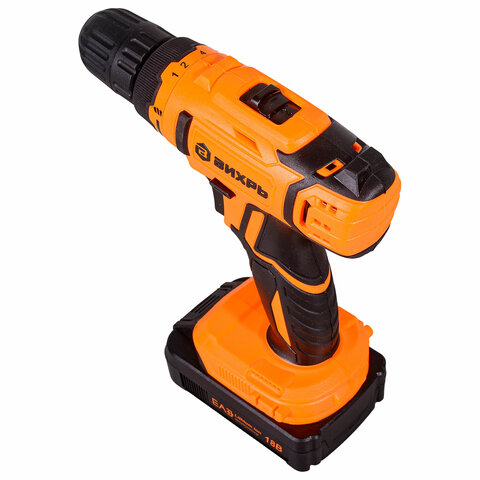 Дрель-шуруповерт безударная АККУМУЛЯТОРНАЯ, с двумя аккумуляторами 1,5 Ач, 18 В, ВИХРЬ ДА-18Л-2КА, 72/14/25