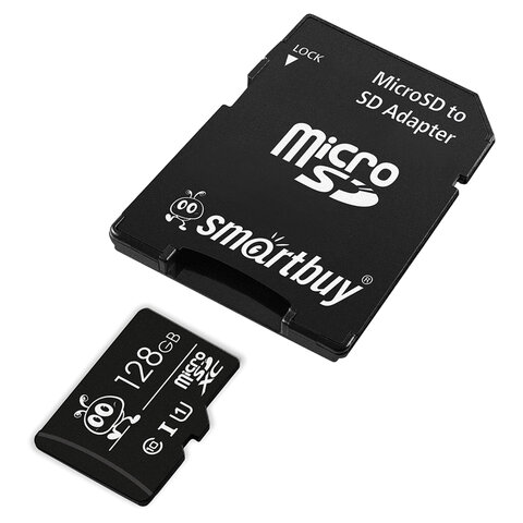 Карта памяти micro SDXC, 128 GB, SMARTBUY, UHS-1 U1, 80 Мб/сек. (class 10), с адаптером, SB128GBSDCL1001