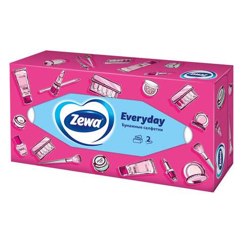 Салфетки косметические 100 штук в картонном боксе, 2-слойные, ZEMMA/ZEWA Everyday, 62861