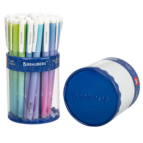 Ручка шариковая BRAUBERG SOFT TOUCH GRIP "GRADE PASTEL", СИНЯЯ, мягкое покрытие, ассорти, узел 0,7 мм, 143711