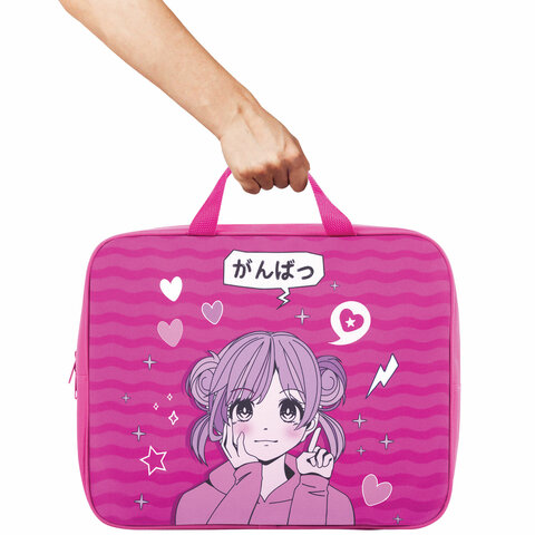 Папка на молнии с ручками BRAUBERG KIDS А4, 1 отделение, полиэстер, 80 мм, "Anime style", 272121