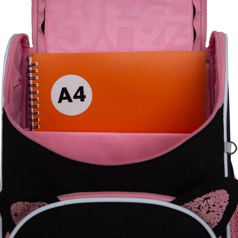 Ранец GRIZZLY анатомическая спинка, с мешком для обуви, для девочек, "SPARKLING EYES", 33х25х13 см, RAm-584-4/1