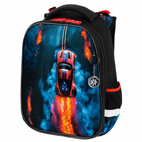 Ранец BRAUBERG PREMIUM, 2 отделения, с брелоком, "Foggy car", 3D-панель, 38х29х16 см, 273103