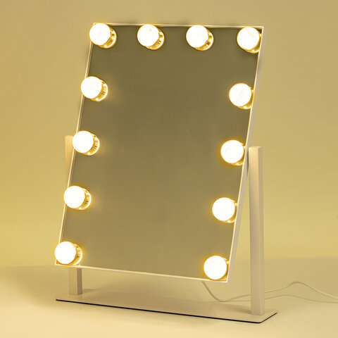 Зеркало для макияжа гримерное с подсветкой, 12 LED-ламп, 3 режима свечения, размер 29х38 см, работа от сети 220V, цвет белый, BRABIX, 609336