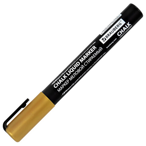 Маркер меловой CHALK LIQUID MARKER, ЗОЛОТИСТЫЙ, 3 мм, стираемый, BRAUBERG "CHALK", 152594