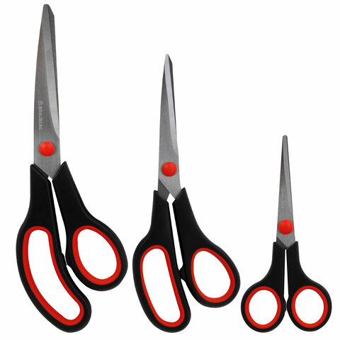 Ножницы BRAUBERG НАБОР 3 шт. (140, 190, 230 мм), черно-красные ручки, ВЫГОДНАЯ УПАКОВКА, 238168