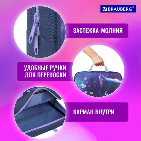 Папка на молнии с ручками BRAUBERG А4, 1 отделение, полиэстер, 80 мм, "Anime cat", 272174