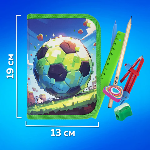 Пенал ПИФАГОР, 1 отделение, 1 откидная планка, полиэстер, 19х13 см, "Football match", 273476