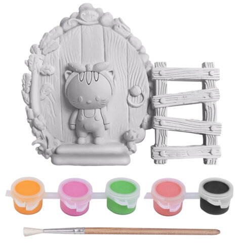 ПАННО ИЗ ГИПСА "СКАЗОЧНАЯ ДВЕРЦА", с красками и кистью для росписи, ассорти, BRAUBERG KIDS, 666013