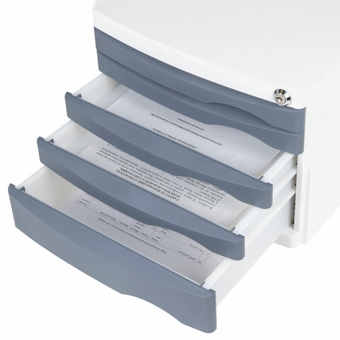 Бокс с замком и 5 выдвижными лотками, корпус и лотки серые, 235х300х355 мм, BRAUBERG "Office-Expert", 238048