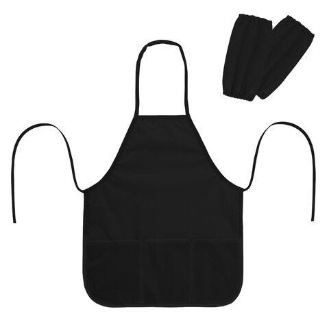 Фартук с нарукавниками для уроков труда ПИФАГОР, 3 кармана, уменьшенный размер, 39х49 см, черный, 273751