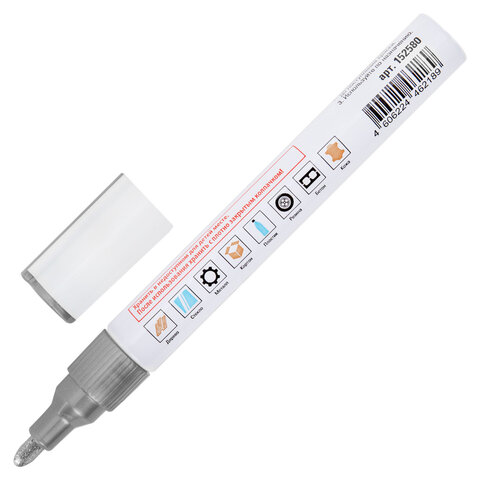 Маркер-краска лаковый (paint marker) 2-4 мм, СЕРЕБРИСТЫЙ, НИТРО-ОСНОВА, STAFF PROFIT, для любых поверхностей, 152580