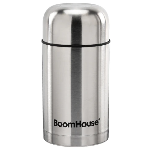 Термос 0,8 л для еды/напитков с широким горлом, BOOMHOUSE (БУМХАУС) WIDE, нержавеющая сталь SUS304, серебристый, 700319