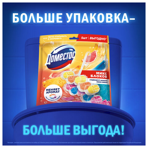 Блок туалетный подвесной твердый 2х50 г + 3х50 г, ДОМЕСТОС "Свежесть цитруса и цветочный букет"