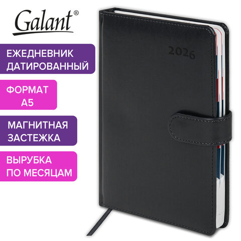 Ежедневник датированный 2026 А5 148х218 мм, GALANT "Ritter", под кожу, черный, 117491