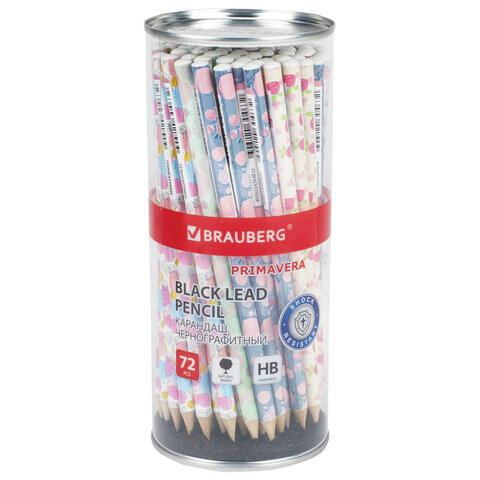 Карандаш чернографитный BRAUBERG "PRIMAVERA", 1 шт., HB, корпус ассорти, 181765