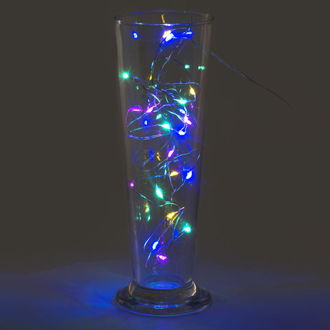 Электрогирлянда-нить комнатная 2 м, 20 LED, тип "Роса", мультицветная, на батарейках, ЗОЛОТАЯ СКАЗКА, 591101