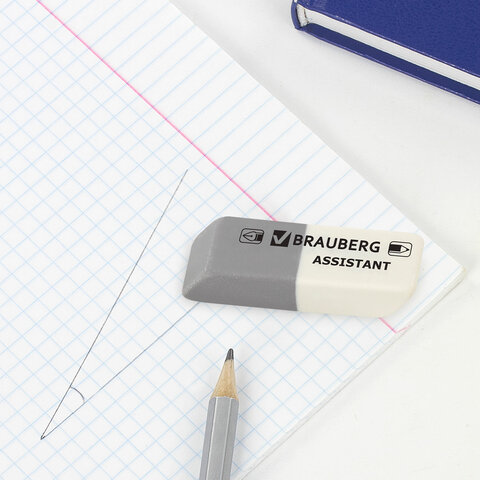 Набор ластиков BRAUBERG "Assistant" 3 шт., 41х14х8 мм, серо-белые, прямоугольные, скошенные края, 222463