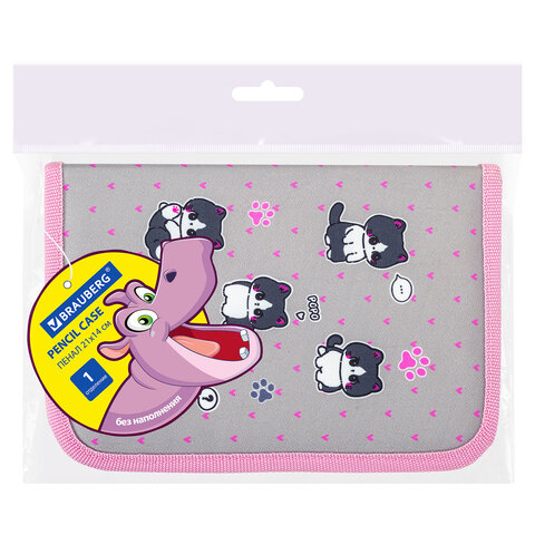 Пенал BRAUBERG, 1 отделение, полиэстер, 21х14 см, "Cat patches", 272327