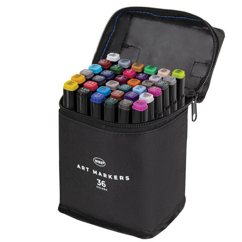 Маркеры для скетчинга двусторонние, НАБОР 36 шт., текстильный чехол, WBZ (ВБЗ), 152572