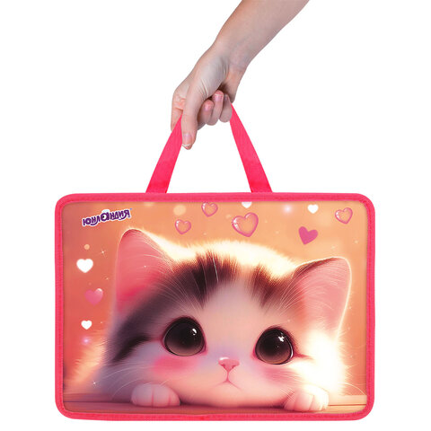 Папка на молнии с ручками ЮНЛАНДИЯ А4, 1 отделение, пластик, 80 мм, "Dreamy kitty", 273361