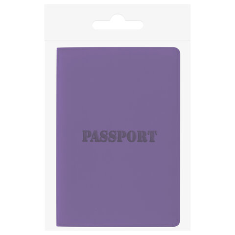 Обложка для паспорта, мягкий полиуретан, "PASSPORT", фиолетовая, STAFF, 237608
