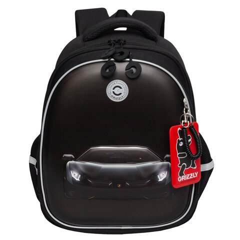 Ранец GRIZZLY анатомическая спинка, c бейджем, для мальчиков, "BLACK CAR", 36х28х20 см, RAz-587-7/1