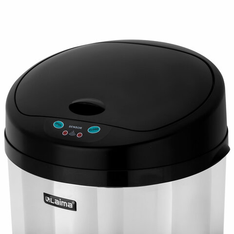 Ведро для мусора СЕНСОРНОЕ 12 л, нержавеющая сталь, черная матовая крышка, питание от 4-х батареек AA (не входят в комплект), LAIMA, 609326