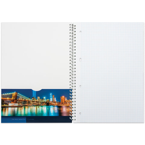Тетрадь А4, 100 л., HATBER, спираль, клетка, глянцевый лак, карман, "CITYSCAPE" ("Город"), 036842, 100Ткм4B1сп_125