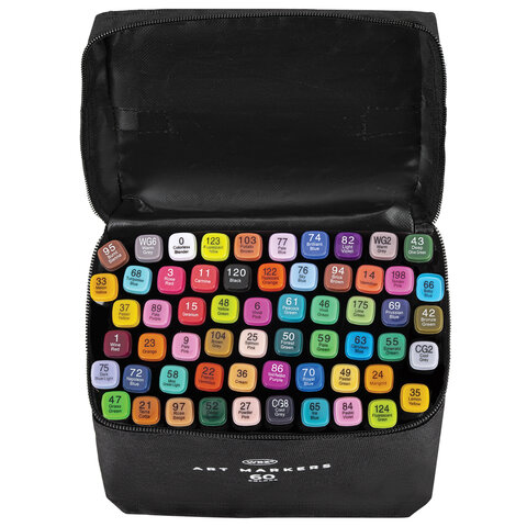 Маркеры для скетчинга двусторонние, НАБОР 60 шт., текстильный чехол, WBZ (ВБЗ), 152574