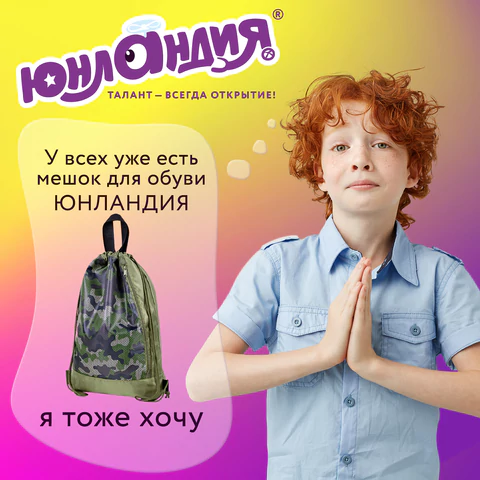 Мешок для обуви ЮНЛАНДИЯ, с ручками, боковой карман на молнии, 46х36 см, "Camo Mode", 271613
