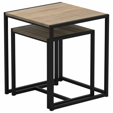 Стол журнальный "Терса", 490х490х560/390х390х460 мм, КОМПЛЕКТ 2 шт., металл/ЛДСП ясень шимо светлый