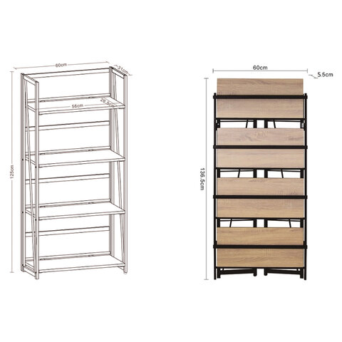 Стеллаж на металлокаркасе "BRABIX LOFT SH-001", 600х300х1250 мм, складной, цвет морёный дуб, 641228