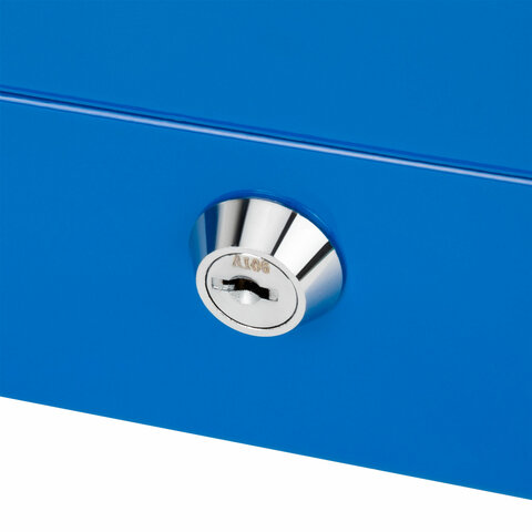 Ящик для денег, ценностей, документов, печатей, 90х160х200 мм, ключевой замок, синий, BRAUBERG, 291351