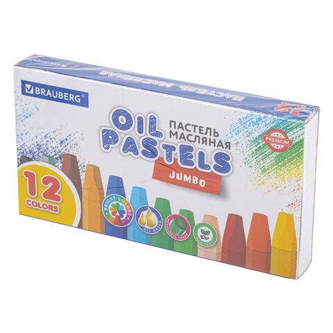 Пастель масляная восковые мелки утолщенные 12 цветов, BRAUBERG PREMIUM, 272711