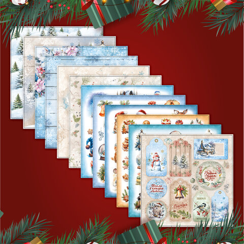 Бумага для скрапбукинга 30х30 см "Новогодний дизайн", двусторонняя, 12 листов, 180 г/м2, ОСТРОВ СОКРОВИЩ, 665438