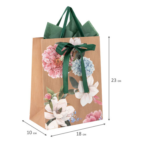 Пакет подарочный (1 штука) 18х10х23 см (M), "Flowers", ассорти, глиттер, c тишью, ЗОЛОТАЯ СКАЗКА, 700808